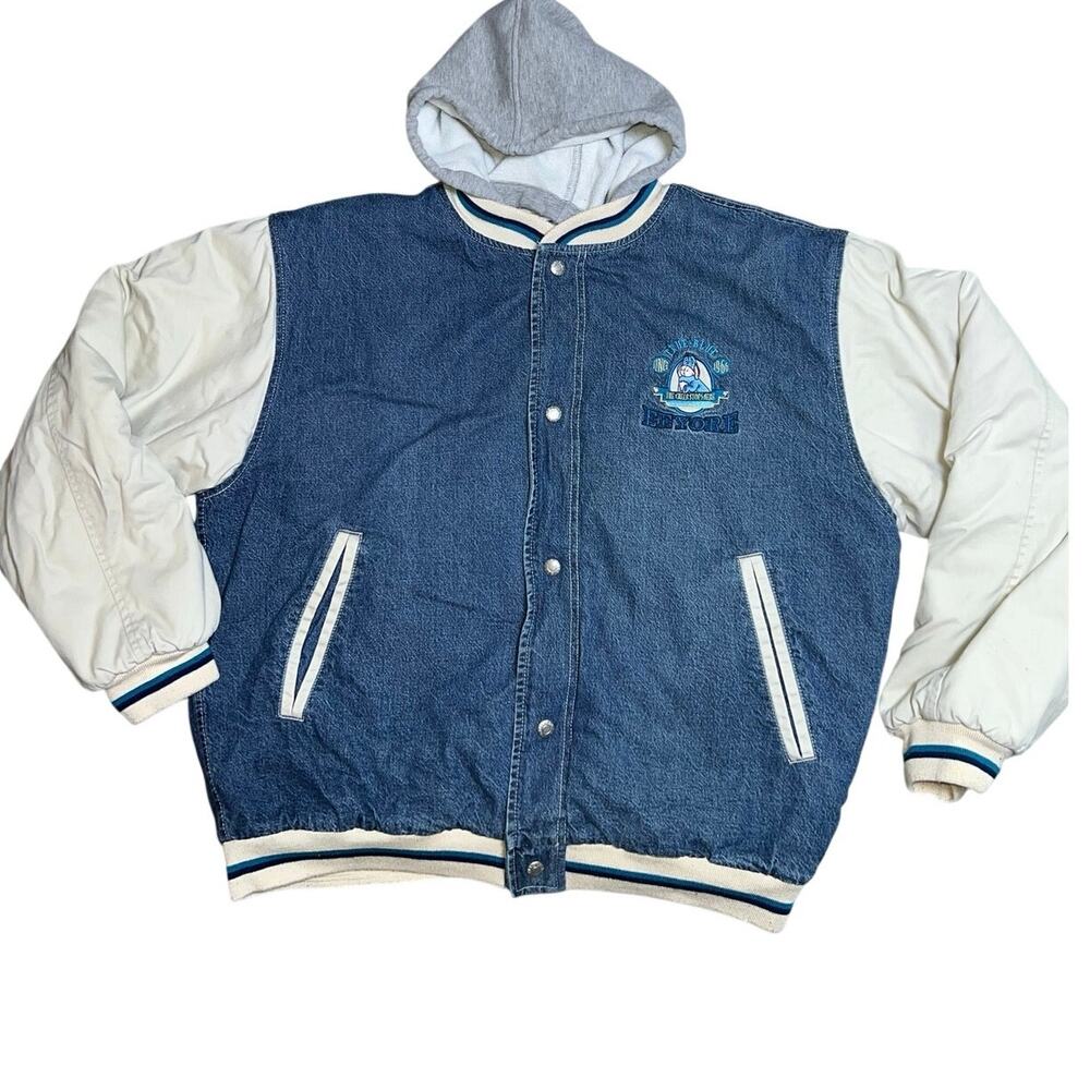 Vintage 90s Disney Store Eeyore Denim Varsity bomber Jacket Quilted Bomber med